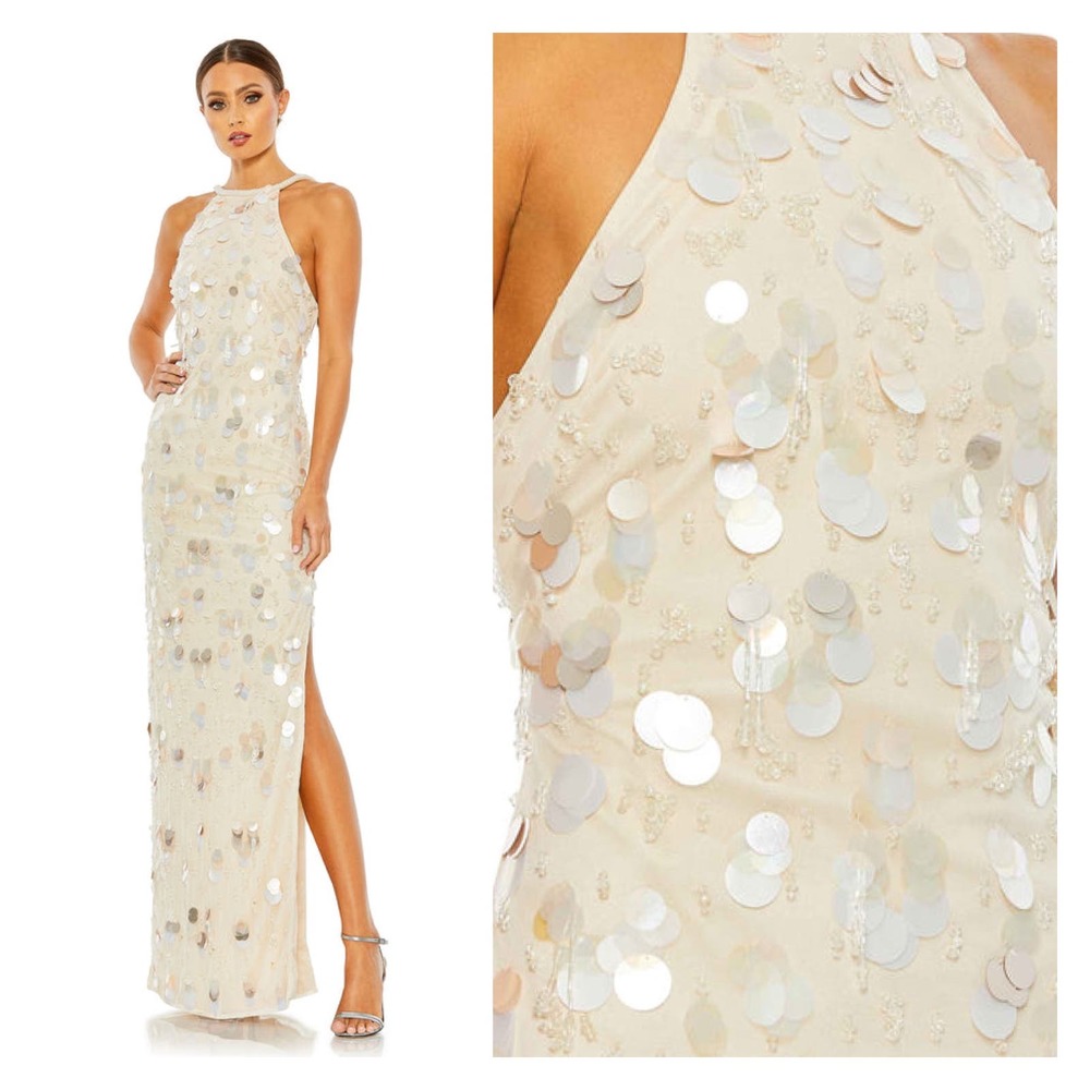 Mac Duggal Porcelain Crystal Embellished Cascade Open Back Gown 12 $598 10878